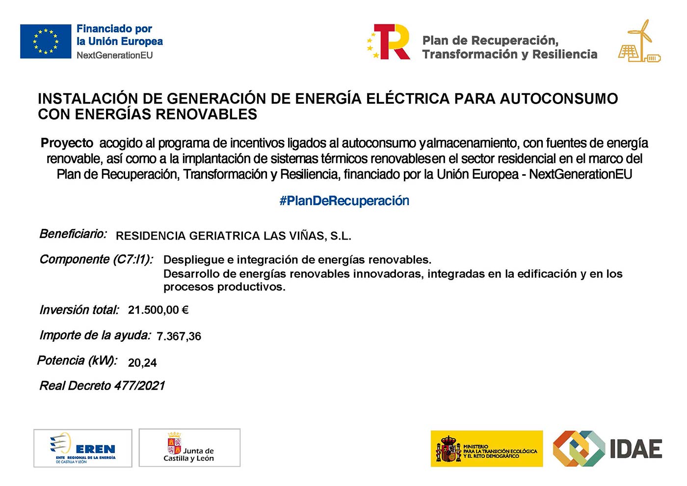 Concesión de la ayuda de los Fondos Europeos Next Generation